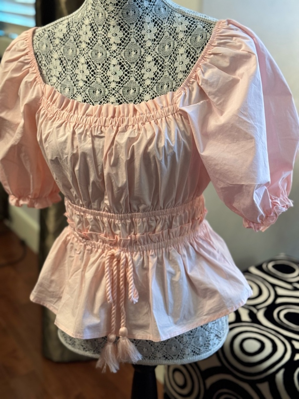 Women’s Moon River Pink Puff Sleeve Peplum Top